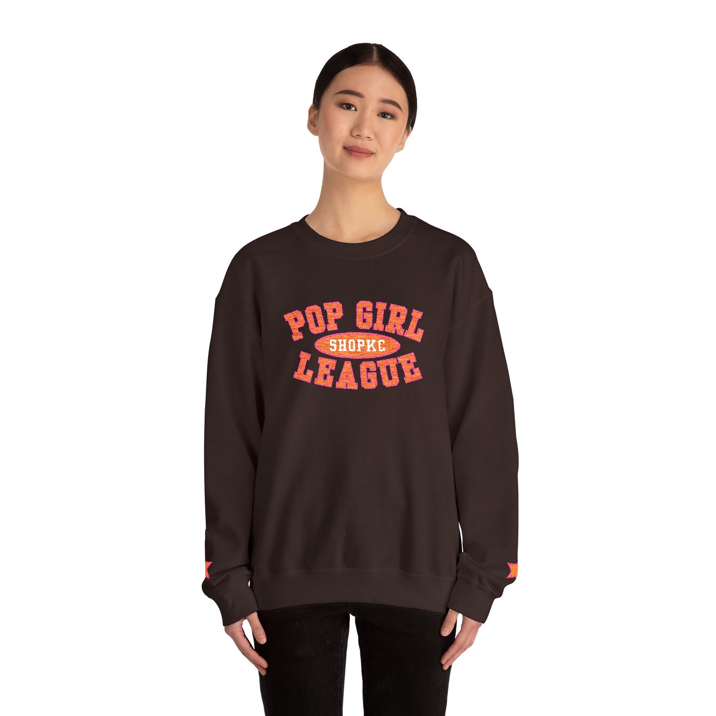 “SHOPKC Pop Girl” Crewneck Sweatshirt - Dark Brown